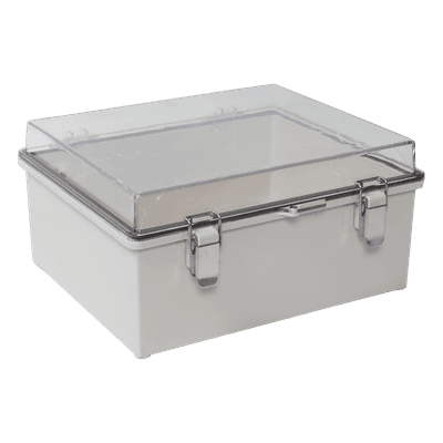 Gabinete Plástico ABS / Uso en Intemperie / 350 x 460 x 160 mm / Puerta Transparente de Policarbonato / Cierre con Broches Inoxidables / Compatible con Placa PST-3546-16EPL