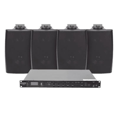 Kit de Amplificador de Audio para Rack / 120W RMS / Salida 100V/4Ω / 4 Altavoces de Pared / Sistema 70/100V / Bluetooth-MP3-Tuner