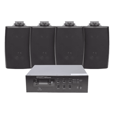 Kit Amplificador / 120W RMS / 70/100V / 4 Altavoces Pared / Bluetooth MP3 / Taps 2.5W-20W