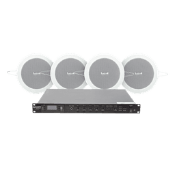 Kit de Sonido Ambiental / Amplificador 120W RMS / 4 Altavoces de 4in / Sistema 70/100V / Bluetooth y MP3 / Falso Techo