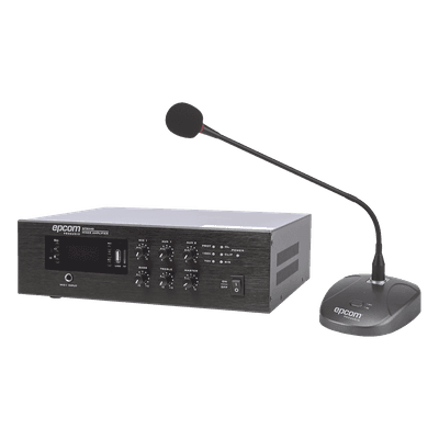 Amplificador de Audio / 240W RMS / Sistema 70/100V / Bluetooth / MP3 / FM / Micrófono de Escritorio