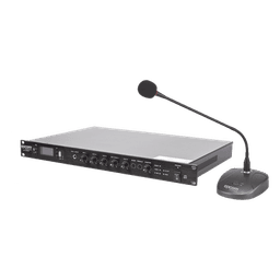 Kit Amplificador de Voceo / 120W RMS / Salida 100V/4Ω / Bluetooth / USB / MP3 / FM / 4 Entradas de Micrófono / Micrófono de Escritorio