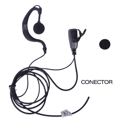 Micrófono-Audífono Profesional / Gancho Ergonómico en G / PTT de Solapa / Cable Kevlar / Conector 2 Pines / Uso Prolongado