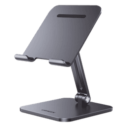 Soporte de Aluminio para IPad & Tablet | Plegable |Angulo Ajustable de 180° y 270° | Base Antideslizante | Protección  de Silicona | Amplia Compatibilidad con dispositivos de 7.9'' a 12.9'' | Aluminio Solido | Color Gris
