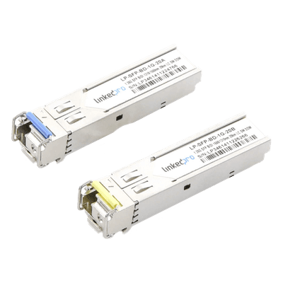 Transceptores Ópticos Bidireccionales SFP (Mini-Gbic) / Monomodo 1310 & 1550 nm / 1.25 Gbps / 1000BASE-BX / Conector LC/UPC Simplex / DDM / Hasta 20 km / 2 Piezas 