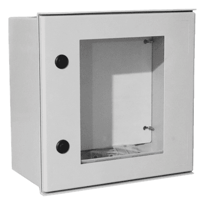 Gabinete de Poliéster IP65 Puerta Transparente, Uso en Intemperie (400 x 400 x 200 mm) con Placa Trasera Interior de Plástico (Incluye Chapa y Llave).