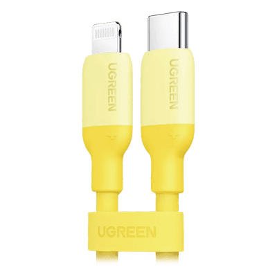 Cable USB-C a Lightning / Certificado MFi / 1 Metro (3.3 Pies) / Carga Rápida PD 20W / Sincronización 480 Mbps / Silicona y TPE / Amarillo