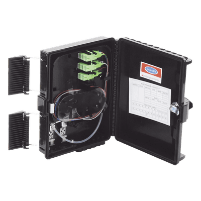 Caja de Empalme para Fibra Óptica / 24 Fusiones / IP65 / Splitter 1x8 SC/APC / 12 Puertos Drop / -40°C a +85°C