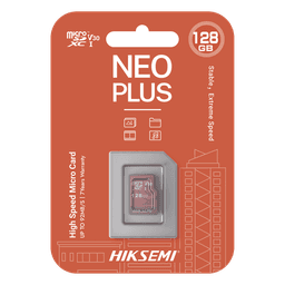 MicroSD HIKSEMI NEO Plus / 128 GB / 95 MB/s Lectura / 50 MB/s Escritura / Clase 10 U3 / TLC NAND / Especializada Para Videovigilancia 24/7
