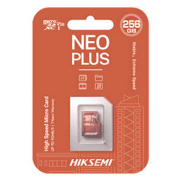 MicroSD HIKSEMI NEO Plus / 256 GB / 95 MB/s Lectura / 55 MB/s Escritura / Clase 10 U3 / TLC NAND / Especializada Para Videovigilancia 24/7