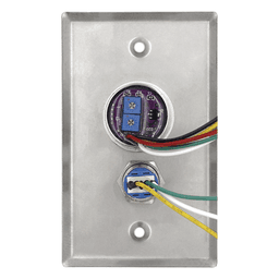 Botón de Salida Doble / Sin Contacto y Contacto / IP65 / Temporizador 0-30 s / Detección 5-25 cm / LED Azul/Verde / 12/24 VCC