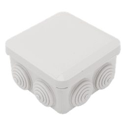 Caja Estanca, Derivación, Conexión de Plástico (89 X 89 X 50 mm) con 7 Glándulas de Goma. Para Instalaciones Comerciales,  Residenciales e Industriales. Cerrado a Presión. 