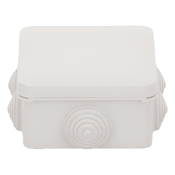 Caja Estanca, Derivación, Conexión de Plástico (89 X 89 X 50 mm) con 7 Glándulas de Goma. Para Instalaciones Comerciales,  Residenciales e Industriales. Cerrado a Presión. 