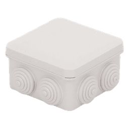 Caja Estanca, Derivación, Conexión de Plástico (89 X 89 X 50 mm) con 7 Glándulas de Goma. Para Instalaciones Comerciales,  Residenciales e Industriales. Cerrado a Presión. 