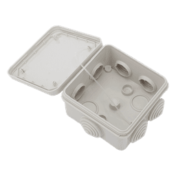 Caja Estanca, Derivación, Conexión de Plástico (89 X 89 X 50 mm) con 7 Glándulas de Goma. Para Instalaciones Comerciales,  Residenciales e Industriales. Cerrado a Presión. 