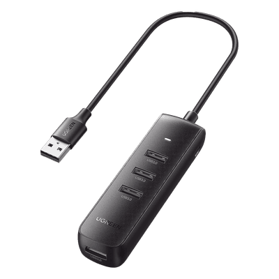 HUB USB-A 3.0 4 en 1 | 4 Puertos USB-A 3.0 (5Gbps) | Cable de 25 cm | Indicador Led | Ideal para Transferencia de Datos | Entrada USB-C para alimentar equipos de mayor consumo como discos duros | Color Negro.