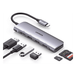 HUB USB-C (Docking Station) 6 en 1 | HDMI 4K@30Hz | 3 Puertos USB 3.0 | Lector Tarjeta SD + Micro SD (TF) Uso Simultáneo | Chip de Última Generación | Potente Disipación de Calor |  Caja de Aluminio.