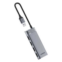 HUB USB-A 3.2 Gen1 4 EN 1 | 4 Puertos USB-A (5Gbps) | Carcasa ABS + PC | Soporta OTG | Luz Indicadora LED | Cable de Nylon Trenzado de 20cm (Mas de 20000 flexiones) | Interfaz Niquelada | Color Gris Metalizado.