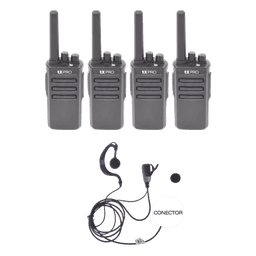 Kit de Radios UHF / 400-470 MHz / 5W / 16 Canales / 4 Unidades con Manos Libres
