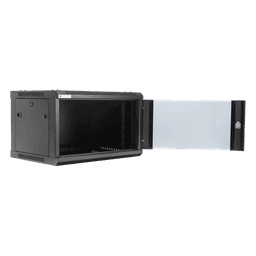 Gabinete de Pared / 6UR / 450mm (1.48 ft) Profundidad / Cristal Templado / 60kg Carga / Acero Negro