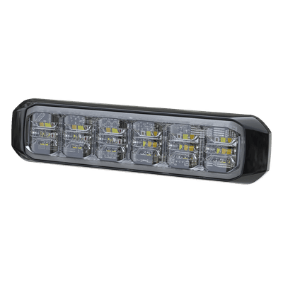 Luz Auxiliar de 18 LED, Tricolor Rojo/Blanco/Azul, Lente Transparente, Bisel Negro, SAE