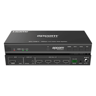 Controlador de Videowall / 1x4 HDMI / 4K@60Hz / 18 Gbps / 8 Modos de Visualización / Audio Óptico y Analógico / USB-C / RS-232 e IR