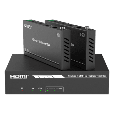 Splitter mas Extensor de Video | 1x2 | ProAV | HDBaseT™ | 120m en 4K@60Hz | 150m en 1080p@60Hz | Cat6/6a/7 | Gestión Avanzada EDID | Control IR y RS232 | PoC | Salida de Audio