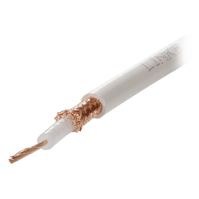 Cable Coaxial RG58AU / 100 m (328.08 pies) / Forro Blanco UV / Impedancia 50Ω / Triple Blindaje de Cobre