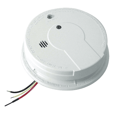 Alarma de humo fotoeléctrica alámbrica 120 V CA con respaldo de batería de 9 V e interconexión hasta 24 dispositivos