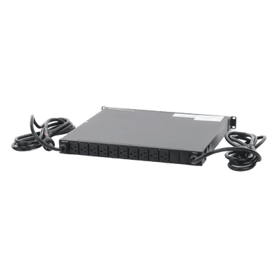 PDU Monitoreable de Transferencia Automática ATS (Fuente Redundante), Con 10 Salidas 5-15R,   Enchufes de Entrada L5-20P, Instalación Horizontal de 19in, 1UR, 20 Amp, 120 Vca 