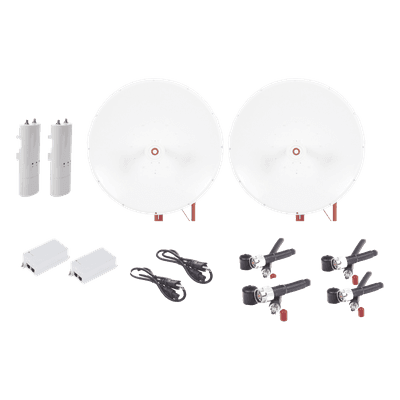 Kit Radio Punto a Punto / 500 Mbps / Antena Parabólica 34 dBi / Alcance 65 km (213.3 ft) / Frecuencia 4.9-6.5 GHz / PoE 24V