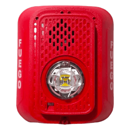 Sirena con Estroboscopio LED / 2 Hilos / Montaje en Pared / Candela Seleccionable 15-185 cd / Marcaje FUEGO / Compatible SpectrAlert