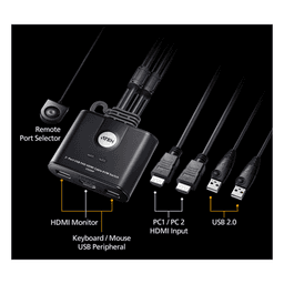 Switch KVM / 2 Puertos / HDMI FHD / USB / Cable 1.2 m (3.9 ft) / 1920x1080 @ 60Hz / HDCP 1.4