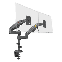 Brazo de Escritorio para 2 Monitores / 17 a 27 Pulgadas / Carga 9 kg por Monitor / VESA 75x75 y 100x100 / Rotación 360° / Amortiguador de Gas / Acero