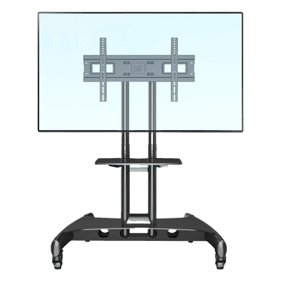Soporte Móvil para Pantalla / 32" a 75" / Carga 45.5 kg (100 lbs) / VESA 200x200 a 600x400 mm / Altura Ajustable 1120-1520 mm (3.67 a 4.99 ft) / Base para Accesorios / 4 Ruedas 360°