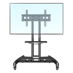 Soporte Móvil para Pantalla / 32" a 75" / Carga 45.5 kg (100 lbs) / VESA 200x200 a 600x400 mm / Altura Ajustable 1120-1520 mm (3.67 a 4.99 ft) / Base para Accesorios / 4 Ruedas 360°