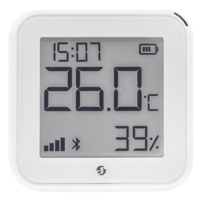 Pantalla Sensor de temperatura y humedad, inteligente e inalámbrico, integrable a la App de Shelly.