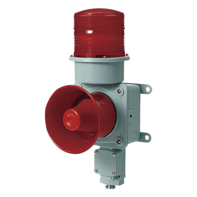 Combinación de baliza LED color roja con sirena electrónica para aplicaciones de la industria pesada  máx.120 dB a 24 VCD
