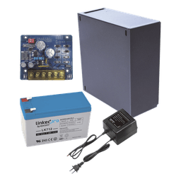 Kit con fuente PLB2 con salida de 12 Vcc a 2.5 Amper, incluye transformador y batería de 12 V a 7 Amper 
