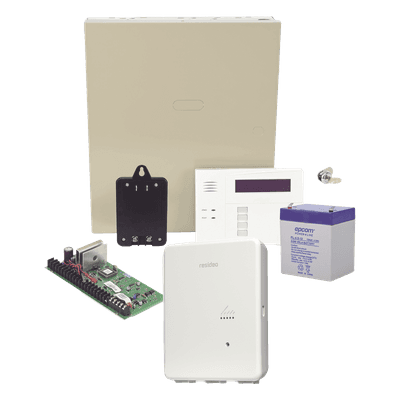 Kit de panel de alarma con comunicador IP para central receptora, teclado alfanumérico, batería y transformador
