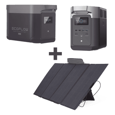 Kit Estación de Energía Portátil / 4096Wh LFP / 2400W CA / Panel Solar 400W / Wi-Fi+Bluetooth / 6 Salidas CA / 1.63x0.79x1.00 pies