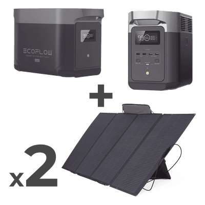 Kit de Estación de Energía Portátil / 4096Wh Total / 2400W Continuo / 4800W Pico / 2 Paneles Solares Flexibles 400W / 6 Salidas CA / Wi-Fi y Bluetooth