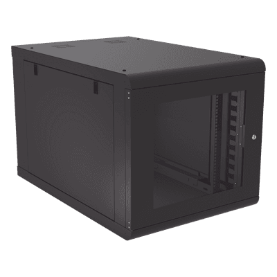 Gabinete de Pared 12U / Profundidad Ajustable 930 mm / Acero Reforzado ANSI/TIA / Carga 100 kg / Cristal Templado / 4 Postes Ajustables