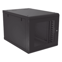 Gabinete de Pared 12U / Profundidad Ajustable 930 mm / Acero Reforzado ANSI/TIA / Carga 100 kg / Cristal Templado / 4 Postes Ajustables