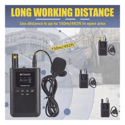 Sistema de Guía Turístico / 2.4 GHz / 999 Canales / Alcance 150 m (492.1 ft) / 1 Transmisor y 10 Receptores / USB-C / Batería 3000 mAh