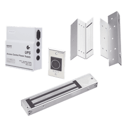 Kit para control de acceso incluye Fuente de 12VCD con respaldo de batería/ Chapa magnética de 600Lbs / Montajes L y Z / Botón de salida 