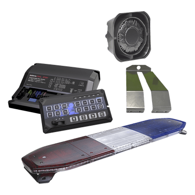 Kit de Sirena, Bocina y Torreta de 48", Con 216 LEDs, Dual Color, Frente: Rojo/Blanco, Azul/Blanco, Trasero: Rojo/Ámbar, Azul/Ámbar