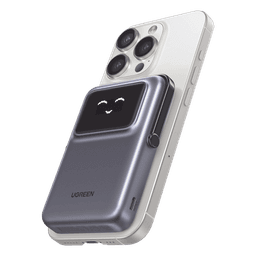 Power Bank Inalámbrico / 10000 mAh / Carga Inalámbrica 7.5W / USB-C 20W / Pantalla TFT con Emojis / Soporte Plegable / Succión Magnética 10N