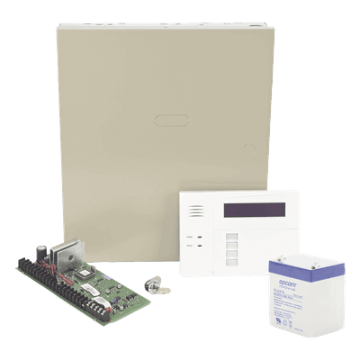 Kit de panel de alarma híbrido de hasta 48 zonas con gabinete, batería y teclado con receptor inalámbrico