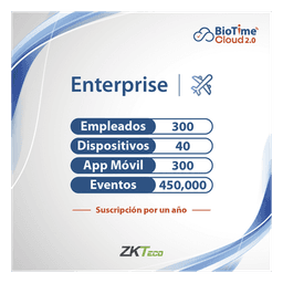 LICENCIA ENTERPRISE BIOTIME CLOUD 2.0  / 300 USUARIOS / 40 DISPOSITIVOS (Licencia Anual)